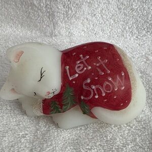 Festive Fenton White and Red Cat Figurine